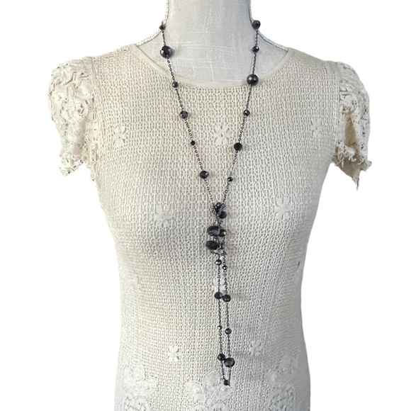 Signed ALDO Long Flapper Style Black AB Crystal & Gun Metal Chain - Picture 2 of 10